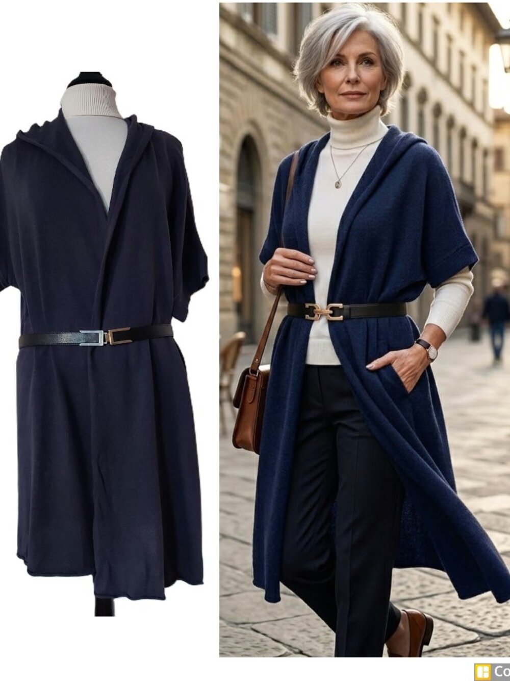 NWT Eileen Fisher Hooded Cardigan in Navy Blue. Silk 85% Cashmere 15%. SZ 2X